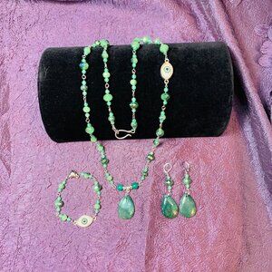 Evil Eye One-Of-A-Kind, Malaysian Jade & Agate Necklace/Bracelet/Earring Set